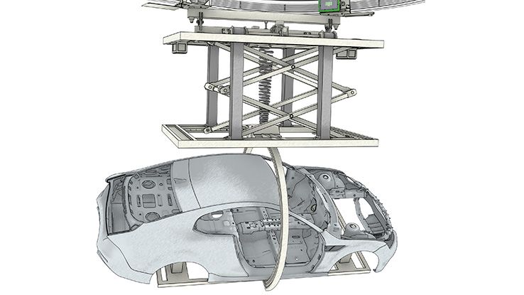 Illustration Hängebahn mit Fahrzeugkarosserie